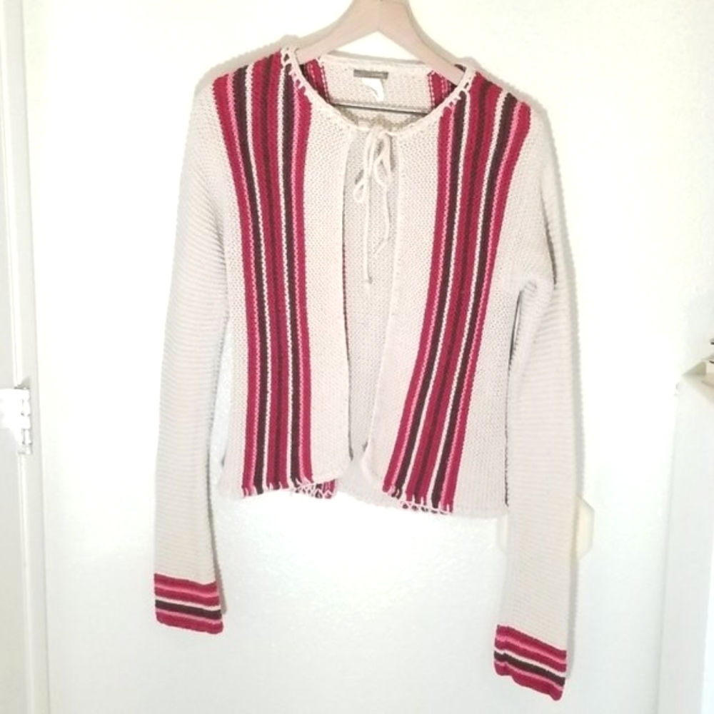 J. Crew Womens Cardigan Sweater MEDIUM Open Front w Tie Knit Multi-Colored Boho